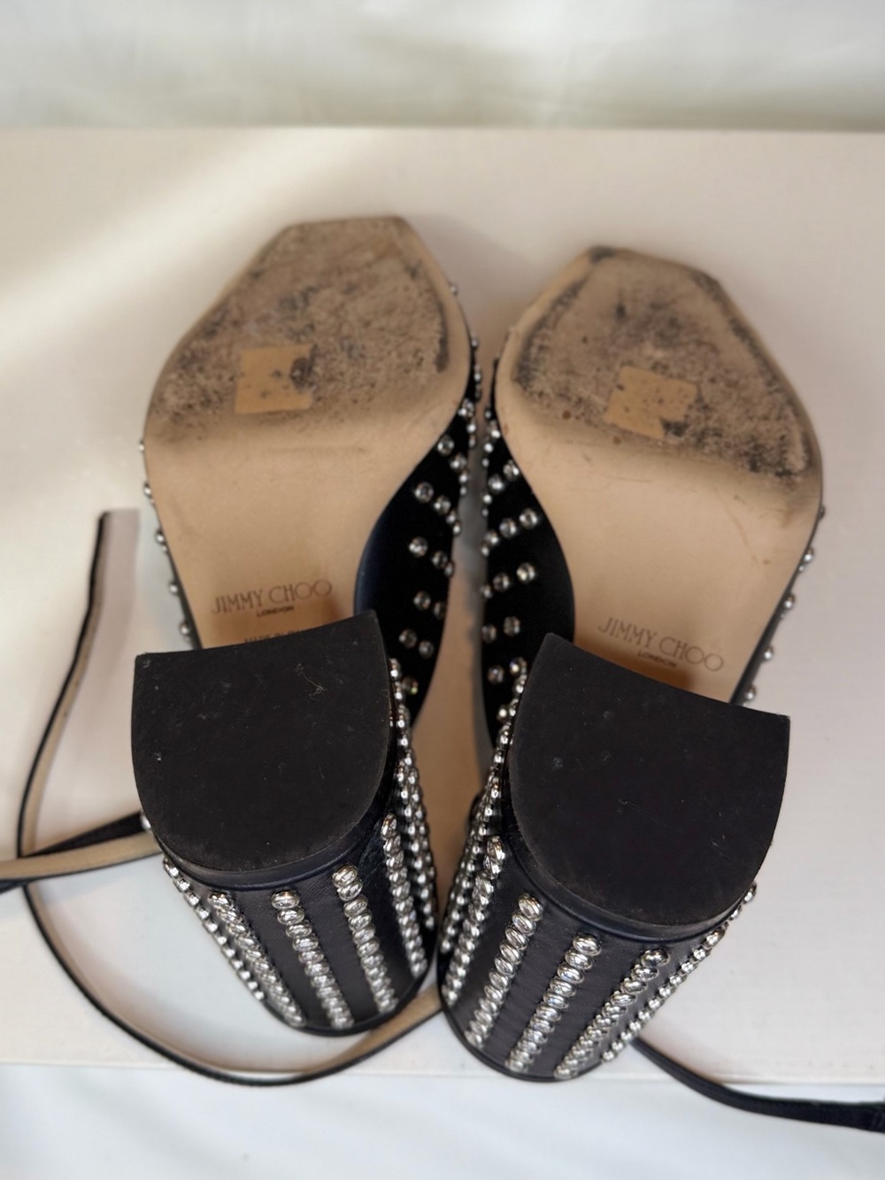 Jimmy Choo Black Leather Studded Slingback Heels - Picture 7 of 8